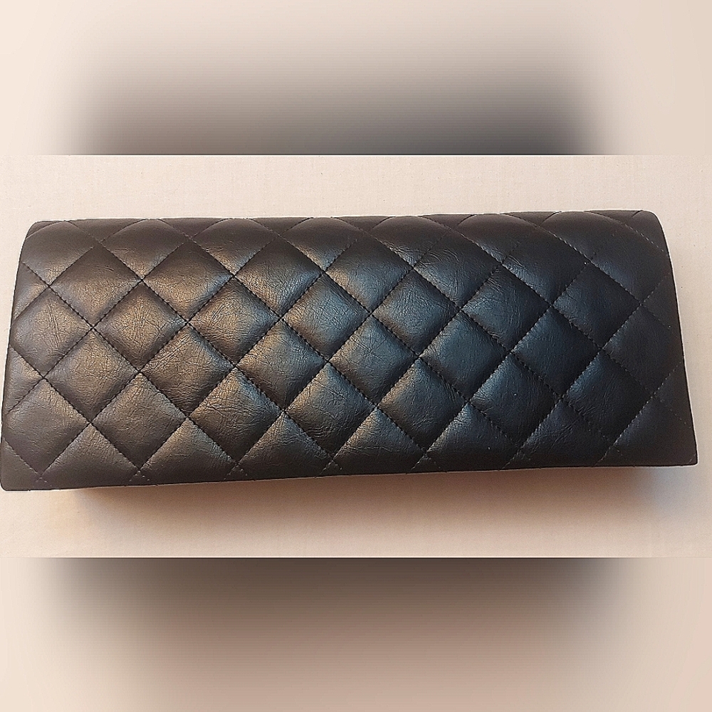 Black Quilted Faux Leather Clutch